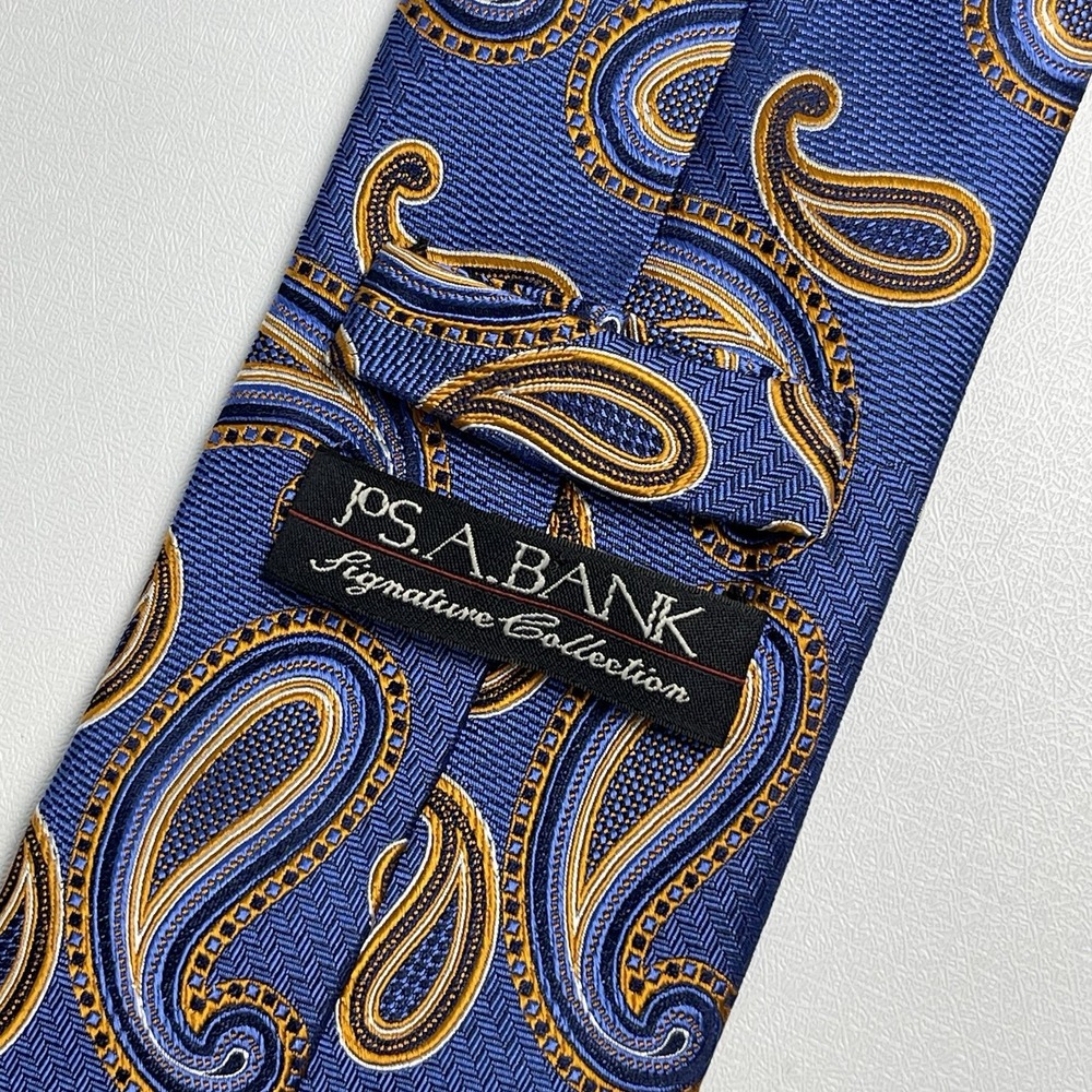 Jos. A. Bank Signature Collection Tie Paisley Blue Gold Silk Necktie Handmade